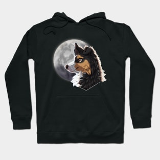 Tricolor Black Border Collie with Night Sky Full Moon Hoodie